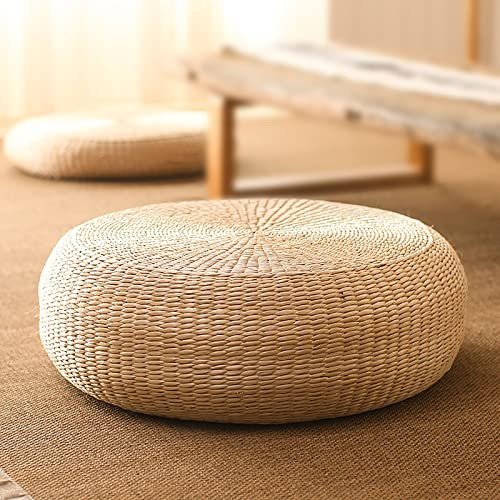 Tatami-Sitzkissen im japanischen Stil, rundes gepolstertes Bodenkissen, Meditationskissen aus gewebtem Stroh, handgefertigtes Rattan-Futon-Sitzkissen für Zen-Yoga-Übungen, Höhe: 10 cm, Durchmesser: