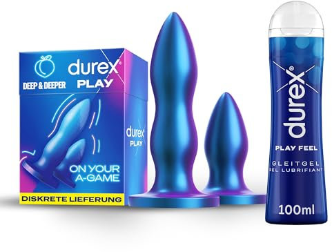 Durex Set mit Play Feel Gleitgel 100 ml + Deep & Deeper Analplug Set - Gleitgel wasserbasiert, sanft, pH-freundlich & kondomgeeignet und Sexspielzeug für Frauen, Männer & Paare wasserfestes Sex Toy