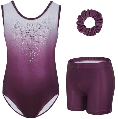 Gogokids Mädchen Drei Teiliges Gymnastikset, Ärmelloser Gymnastikanzug mit Shorts und Haarband, Ballett Tanzender Leotard Gymnastik Outfit mit Funkelnde für Mädchen, Ärmellose Trikots für 3-12 Jahre