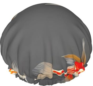 Gorro de ducha tradicional con estampado de carpas koi para mujer, ligero, reutilizable, suave, doble capa impermeable a prueba de fugas.