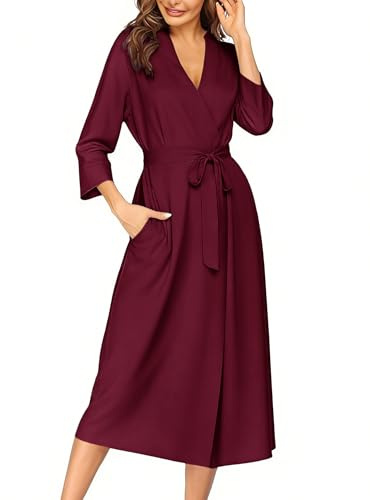 Ekouaer Morgenmantel Damen Leicht Lang Negligee Sexy Loungewear Bademantel Rot XL