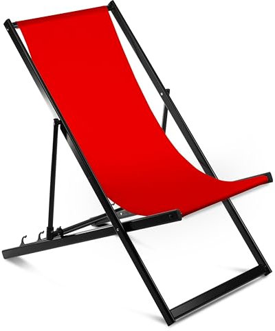 Ferocity Aluminium Liegestuhl Stuhl ohne Armlehne One Size Klappbar Klappliegestuhl Sonnenliege Gartenliegestuhl mit Wechselbezug Motiv Rot [119]