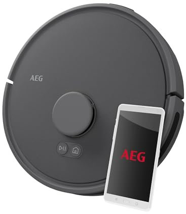 AEG Saugroboter mit Wischfunktion, WiFi, präzise LiDAR Navigation, Beutellos, Saugleistung 4000 Pa, Lithium Akku 14,4 V, bis zu 175 min. Laufzeit, bis 140m², Wassertank 0,28 l, Dunkelgrau , AR71HW1DG