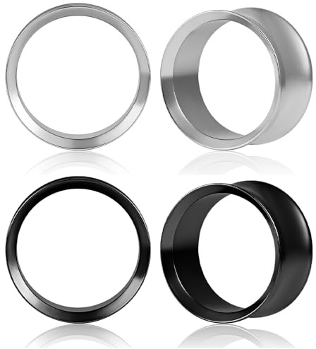 DOEARKO Öronflesh tunnel, 2 par, öronpiercing, rostfritt stål, dubbelutsvängda, svart, silveröron, plugg, sträckt, expanderpiercing, smycke för kvinnor och män, 6 mm, 25 mm