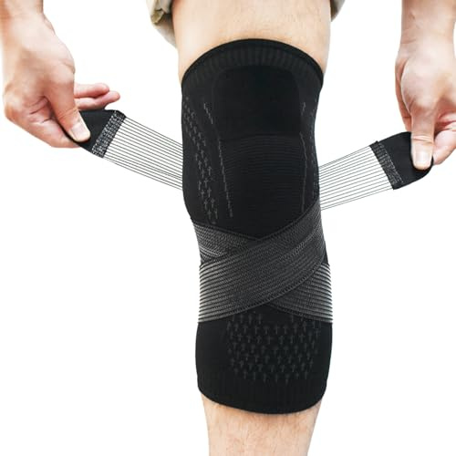 Senston Vendaje de rodilla con banda elástica ajustable bidireccional, Rodillera deportiva de 1 pieza, L