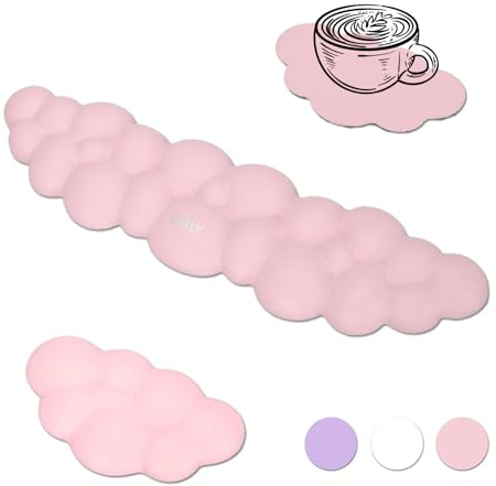 ZIBLY 3 Pcs Cloud Wrist Rest Keyboard Ergonomic Memory Foam Keyboard Wrist Rest with Mouse Pad Wrist Support and Cup Pad are Ideal for PC, Gaming, Office, and Typing (Pink)