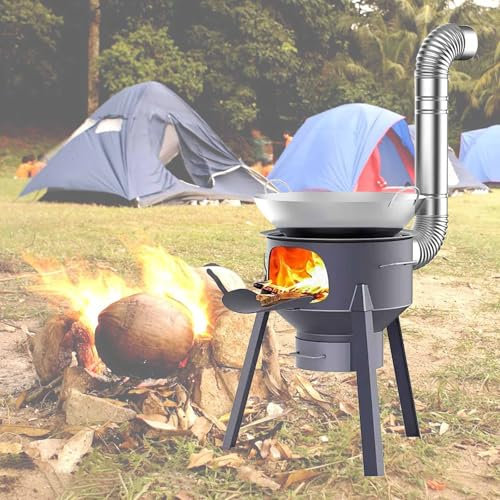 ERSINIAN Zeltofen Holzofen, Holzbefeuerter Raketenofen Camping - 41 61 cm hoher heißer Zeltofen mit abnehmbaren Beinen zum Heizen und Kochen (61 x 48 cm/24 x 18,99