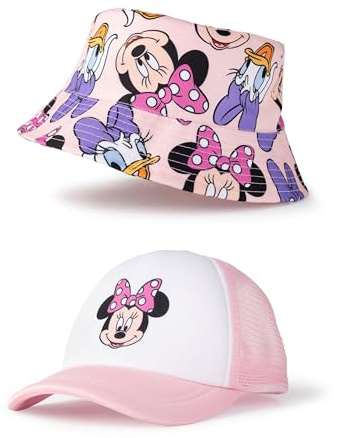 Disney Conjunto de Gorro y Gorra Rosa de Minnie Mouse para niñas | Accesorios Ligeros y Transpirables con Estampado de Personajes | Protección Solar Informal