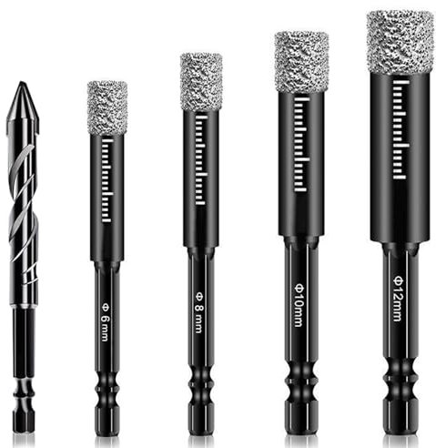 Lxoraziy 5 Pezzi 6/8/10/12mm Punte Trapano, Set Punte Trapano Diamantate, per Porcellana, Piastrelle, Granito, Vetro, Muratura