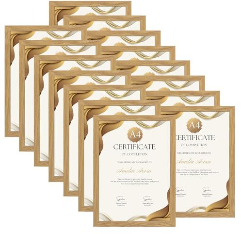 Vasemouh Cornice A4,Portafoto da Tavolo o Parete, Perfetto per Casa Ufficio, Cornice di Colore Legno Naturale MDF Set 15