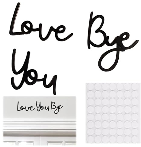 Qianeffort Love You Bye Sign, Wall Art for Hallway and Stairs, 21.6 inches, Black, Yellow Poplar Wood