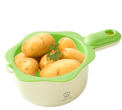 Ciotola per lavare la frutta, a doppio strato, 18,7 x 13,5 x 6,5 cm, design scolapasta, facile drenaggio e versatile, colino con manico, per il Ringraziamento e natalizia