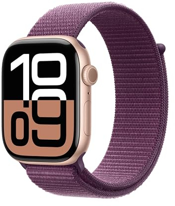 Apple Watch Series 10 [GPS, 46mm] Caja de Aluminio Oro Rosa con Correa Loop Deportiva, Ciruela - Talla única (Reacondicionado)
