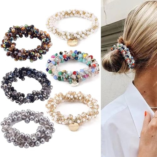 Bangbobi Set di 6 Elastici per Capelli con Cristalli, in Cristallo Sintetico, per Donne e Ragazze