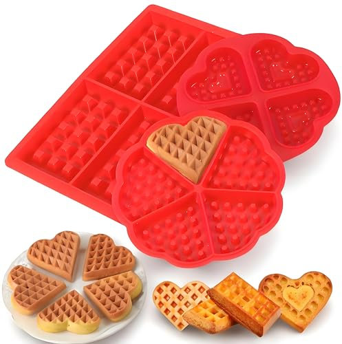 Waffle Mold, Gasusen 3PCS Rectangle and Heart Shaped Silicone Waffle Mold Set, Large Waffle Maker Baking Tray Pan Molds for DIY Waffle Cake Candy Chocolate Making