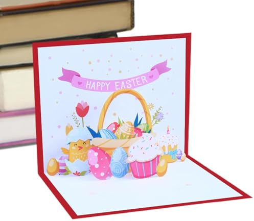 Biglietti pop-up di buona Pasqua, biglietto di auguri con uova di Pasqua, 15,5 x 12,5 cm, cartoline realistiche per le vacanze, souvenir per feste primaverili, auguri festivi per amici, familiari