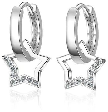 Silber Ohrringe Hängend,Stern Ohrringe,Stern ohrringe Silber Hängend,Damen Silber 925,ohrhänger Modische Creolen mit Anhänger Silber,für Hochzeit,Verlobung,Jubiläum,Geburtstag