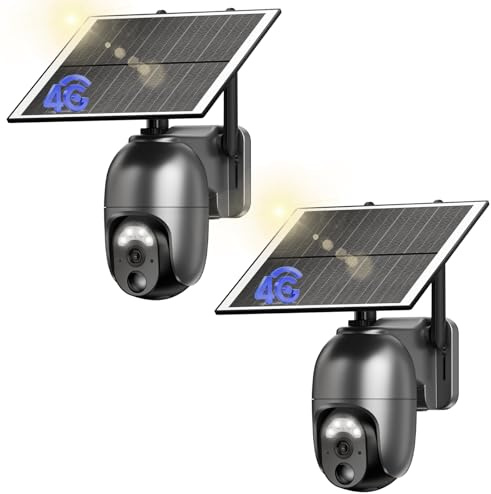 NUASI 4G LTE Security Camera Outdoor with SIM Card, No WiFi Solar 2PACK | Outdoor Wireless, 2K HD, 360° PTZ, Night Vision, PIR Motion Detection, 2-Way Talk, For Outdoor Use, Subscription Required