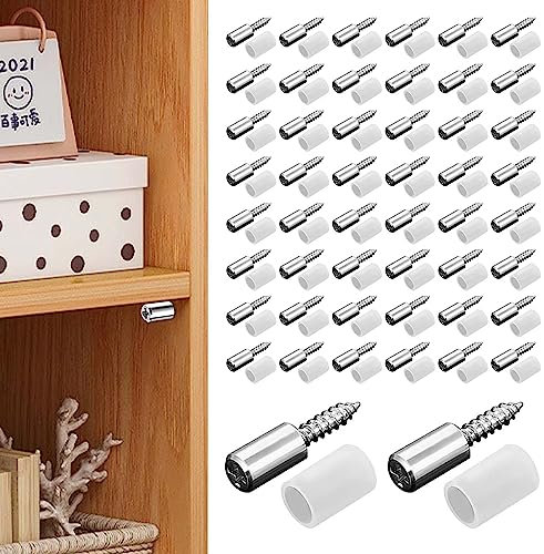 50PCS Shelf Pins, Metal Cabinet Shelf Pegs with Non-Slip Sleeve, Shelf Support Self-Tapping Screws Cabinet Laminate, for Furniture Closet Wardrobe Shelves, Furniture Kitchen
