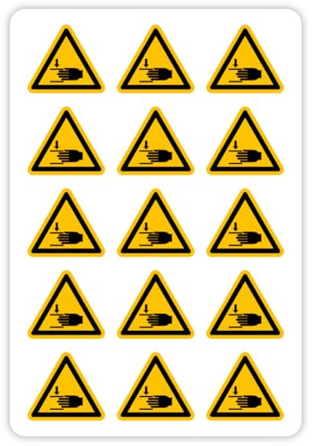 15 x auf Bogen – Aufkleber Warnzeichen „Warnung vor Handverletzungen“ Warnhinweis Folie nach ISO 7010 (W024) | SL 2 cm Made in Germany