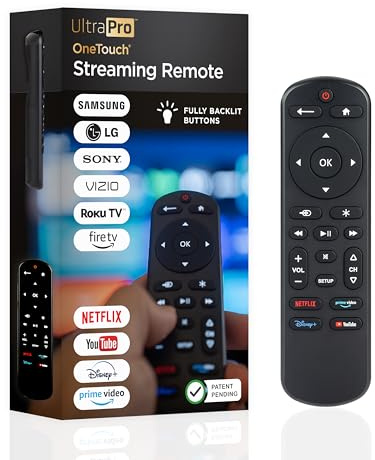 UltraPro OneTouch Backlit Universal Remote Control for Smart TV, Samsung, LG, Sony, Vizio, Roku, Fire TV, Replacement, Black, 83758