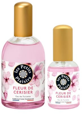 Les Petits Plaisirs – Lot Eau de Toilette Fleur de Cerisier 110ml + 30ml, Féminin fleuri, et musqué, Parfum femme, Coffret cadeau femme, Made in France, 110ml, 30ml