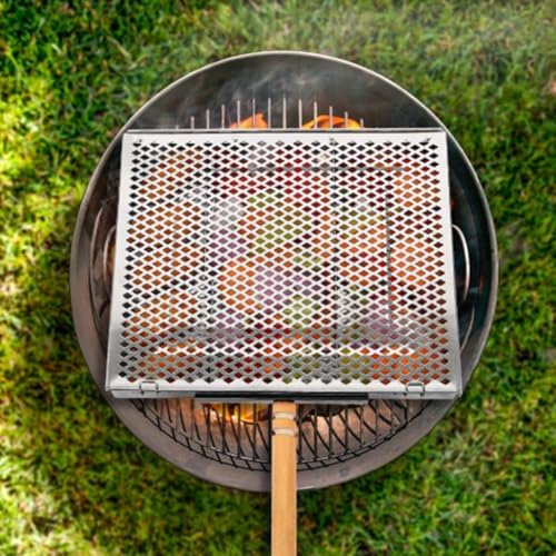 Vassoio per barbecue rettangolare in acciaio inox, piastra per barbecue con manico per pic-nic, campeggio (A)