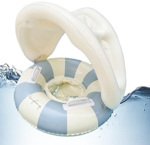 Wusideday Baby Swimming Pool Floats,Baby Swimming Float Inflatable with Sun Canopy - Foldable Sunshade Toys Inflatable Safety Seat Sun Protection Swim Ring for Spring Toddler Beach
