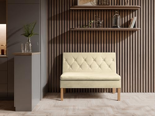 JKG Meble Essbank fur Kuche - Sitzbank Esszimmer mit Aufbewahrungsbehälter - Modern Essbank Küche - Stoff Velours - gepolsterte Rückenlehne - Beige - Monolith 04-140cm