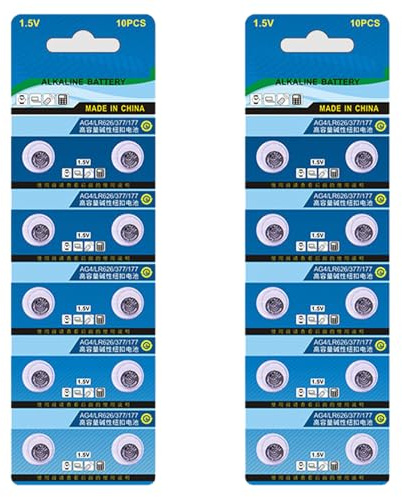 Lot de 20 piles bouton alcalines AG4/LR626 1,5 V haute capacité pour montre calculatrice