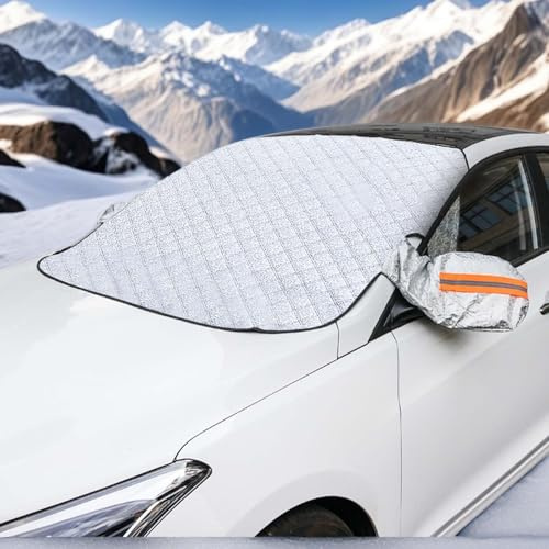 Winter Car Windshield Snow Cover，Frost Ice Windscreen Covers with Side Mirrors ，Car Cover Waterproof All Weather，Car Accessories for Mid-Size Sedans, Hatchback，(57x42)