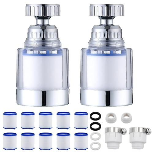 KHDULQ 2 Pièces Transparent Filtres De Montage Filtres de Robinet | Robinet 360° Filtre à Robinet Rotatif avec 10 Coton Filtrant,à la Cuisine à l'évier et à la Salle de Bain à Domicile