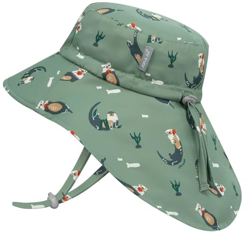 JAN & JUL Quick Dry Sun-Hat with Neck Flap for Swimming, Beach Hat with Wide Brim for Toddlers (M: 6-24 Months, Otter)