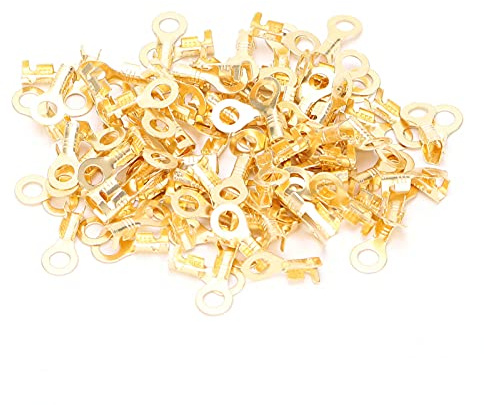 CHICIRIS Connettore con estremità a Crimpare per Cavo in Ottone Pressato a Freddo per Cavo della Batteria, Terminali Ad Anello con Capocorda in Ottone 100 Pezzi per il Collegamento, Terminale Ad
