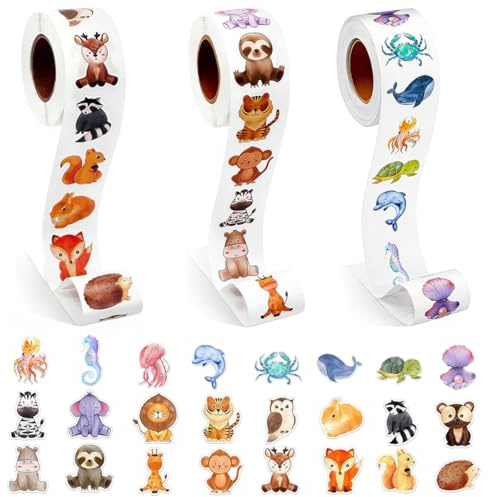 1500 Stück Sticker Tiere, Kinder Belohnungsaufkleber, Wasserfest Aufkleber Kinder, Illustration Tiere Aufkleber, Motivations Aufkleber, Tieraufkleber Grundschule Lehrerbedarf für Schule Kinder