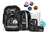 ergobag Schulranzen-Set Pack Set Bundle Super ReflektBär - Schwarz | Ergonomischer Schulrucksack flexibel, 7-teiliges Set für die 1. Klasse Grundschule, für Mädchen und Jungen, AW25/26