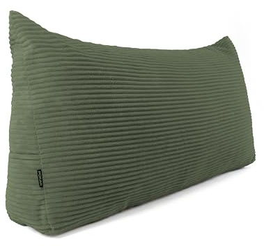 POKAR Rückenkissen | Cord Keilkissen 70x40x20 cm | Lesekissen für Bett und Sofa | Sofakissen für Rückenlehne | Groß Wandkissen Couchkissen mit Seitentaschen | Oeko Tex 100 Zertifiziert | Khaki