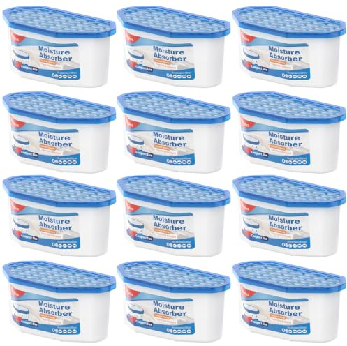 Vacplus Dehumidifier Disposable, 12 Pack, Moisture Absorbers for Closet, Efficient Humidity Absorber Boxes, Moisture Absorber for Closet, Odor Eliminator with Fragrance Free, Blue, 6.4oz, 300ml