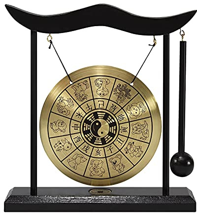 Mini Desktop Gong Table Wind Chime Percussion Instruments with Mallet for Home Decor Housewarming Gift - Twelve Chinese Zodiac (Twelve Chinese Zodiac)