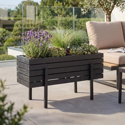 Mendler Pflanzkasten HWC-P88 35x62x26cm Akazie - schwarz | Blumen-/Pflanzkübel, Blumenkasten, In-/Outdoor, Holz