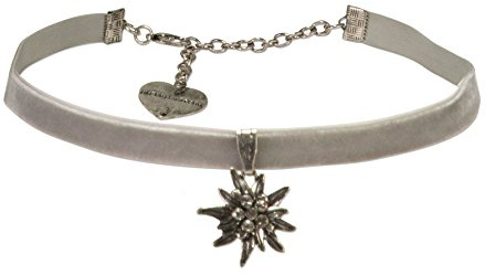 Alpenflüstern Trachten-Samt-Kropfband Strass-Edelweiß klein - Trachtenkette enganliegend, Kropfkette elastisch, Damen-Trachtenschmuck, Samtkropfband schmal grau DHK099