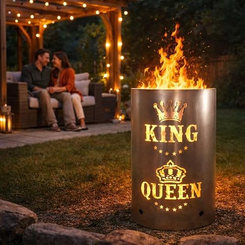 TiKo-Design® Feuertonne Feuerkorb mit King & Queen Motiv