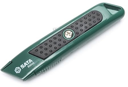 SATA ST93442SC Cuchillo Utilitario Autorretráctil y 5 Hojas, con Reemplazo Rápido de la Hoja y Almacenamiento de la Hoja en el Mango Antideslizante Verde