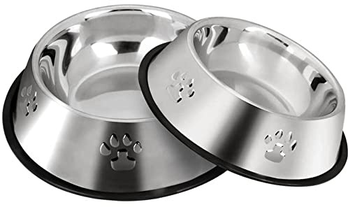 2 Ciotole Per Cani in Acciaio Inossidabile, Ciotola Per Cuccioli Cani Con Base in Gomma Antiscivolo, Ciotole per Piccoli Animali (Bowl Base: 18 cm, Bowl Mouth: 13cm)