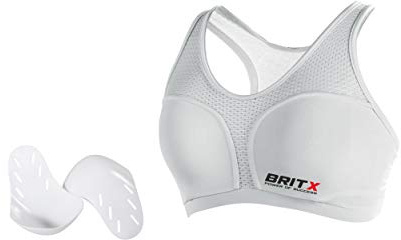 BRITX Ladies Chest Guard Female Chest Protector Sports Bra Karate,Taekwondo,Thai,MMA,Boxing,Kick Boxing, (White, Large)