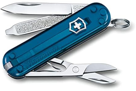 Victorinox, Classic SD, Coltellino Svizzero, Originale, Multiuso, Campeggio, 7 Funzioni, Lama, piccola, Lima per unghie, Blu Petrolio Trasparente