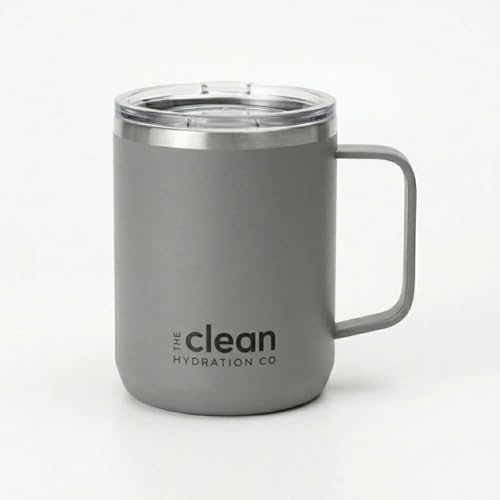 The Clean Hydration Company Coffee Cup Travel Mug Insulated - 12 Oz | Ceramic Lined Tumbler Cup with Lid | Reusable Office Mug | Double Wall Vacuum Eco-Friendly, BPA-Free (Gray, 350 ml)