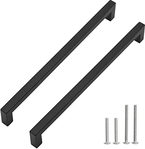 Redunest Skåphandtag i mattsvart, fyrkantiga lådhandtag i rostfritt stål, till köksdörr, skåp, lådbeslag, 10-pack, håldelning på 288 mm c/c