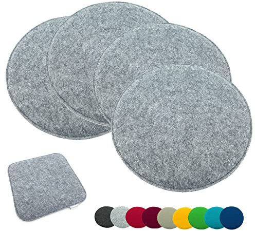 heimtexland ® 4er Pack Sitzkissen Filz Stuhlkissen Bodenkissen Polster Stuhlauflage Indoor Outdoor Kissen rund Typ631 Filzkissen hellgrau meliert 35x35 cm 4 Stück