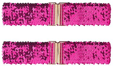 Allegra K Damen Shinny Wide Taillengürtel Interlock Schnallen Pailletten Dekor Stretchy Gürtel für Frauen 2 STÜCKE Rosenrot 60cm/23.62